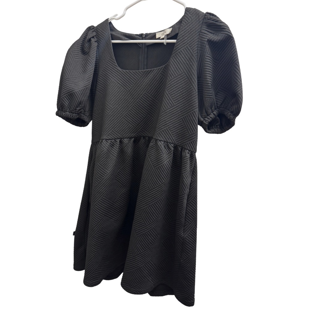 Black Babydoll Dress With Pockets Puff Sleeve Babydoll Dress Quilted Texture